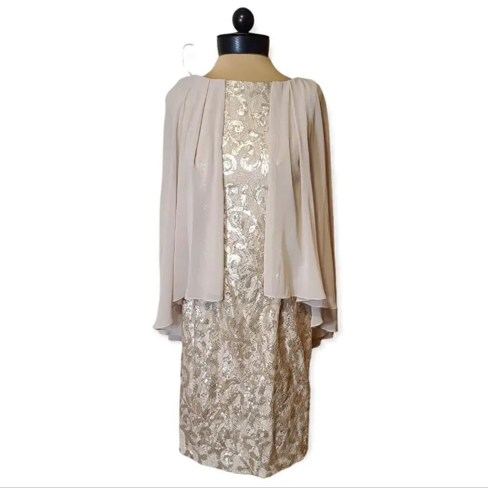 Alex Evenings Champagne Cream I Caplet Cocktail Mother of the Bride Dress Size 8